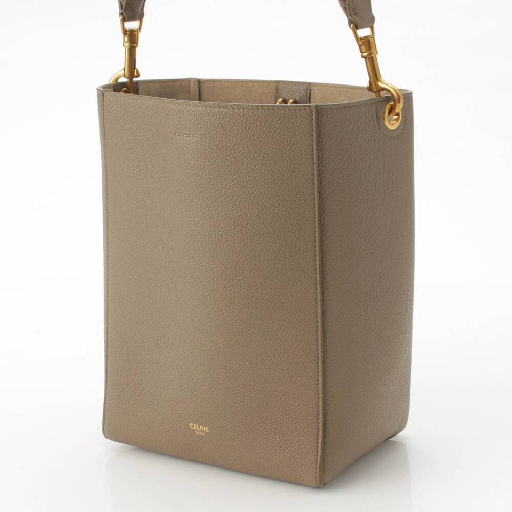 Celine Taupe Leather Sangle Bag Cream Bucket Shoulder